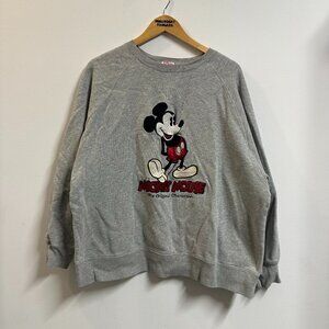 Vintage Disney Mickey Mouse Embroidered Sweatshirt Pullover Grey Large